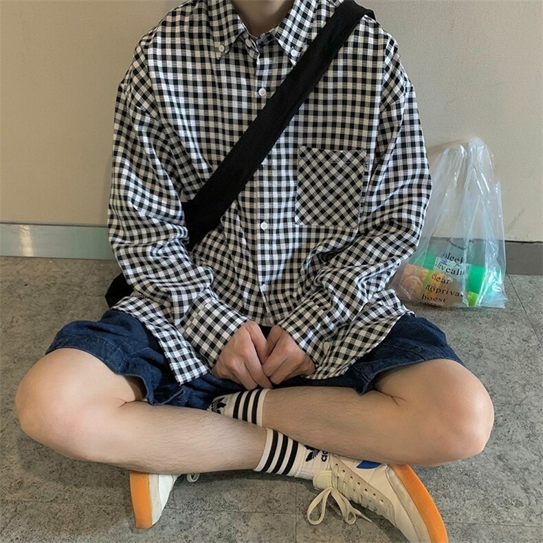 夏日韩版格子蓝色衬衫女宽松男友风衬衣宽松显瘦防晒开衫垂感外套,男装防晒衣,星座1210-1
