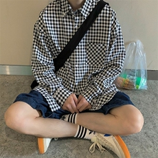 夏日韩版格子蓝色衬衫女宽松男友风衬衣宽松显瘦防晒开衫垂感外套，男装防晒衣，星座1210-1