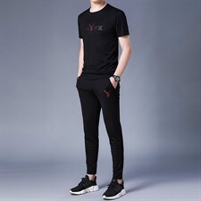 男士运动套装夏季新款2023新款短袖t恤宽松休闲长裤子两件套，男装休闲套装，电商B212（原钱塘6029）