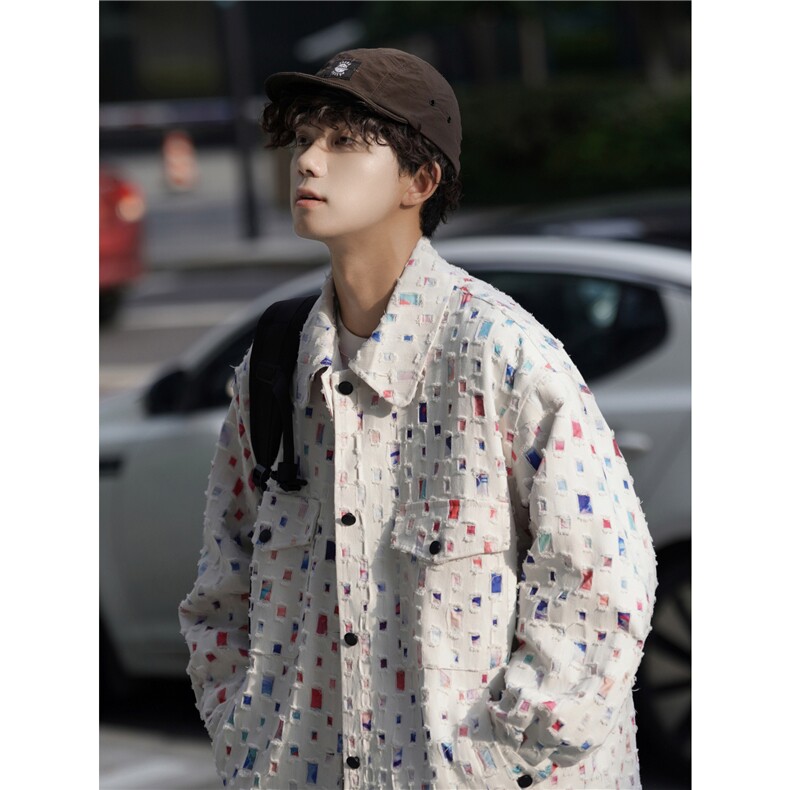 现货2025复古痞帅美式街头彩色格子夹克小众设计外套W319-TP65,男装夹克,电商A170