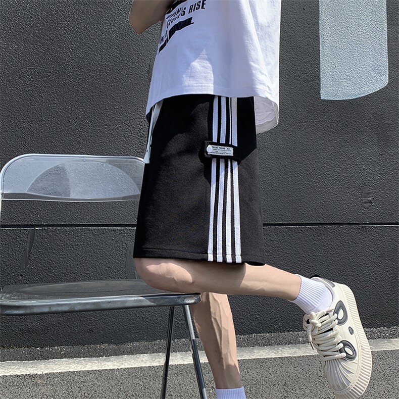 五分裤男士韩版潮流三条杠拼色帅气2024夏季ins五分裤K5517-P33,男装牛仔裤,星座412-2