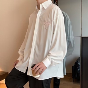 慵懒风复古长袖衬衫男春秋季原宿设计感港风休闲衬衣C640-P40图片
