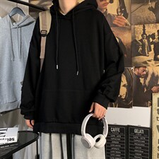 原宿风侧开叉纯色套头BF风连帽卫衣男ins潮牌休闲秋季W1513-P40，男装卫衣，星座512-4