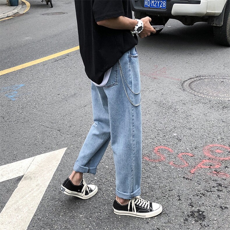 港风ins潮流休闲牛仔裤宽松直筒裤/A338-1NK039P45,男装牛仔裤,电商D325