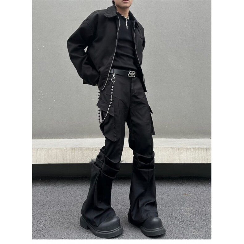 美式高街口袋褶皱微喇西裤男高级感通勤休闲裤XZ32-P53，男装西裤，星座308B-2