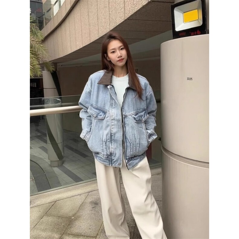 美式复古浅蓝短款翻领牛仔夹克男女宽松潮流百搭工装外套网图,男装工装外套,星座410-6（原星座1304-1）