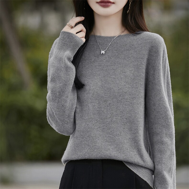 2025年秋季常规款通勤单件长袖套头圆领时尚百搭休闲针织衫，女装针织衫/毛衣，斯美雅安迪绒