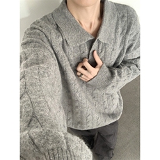 简约翻领混纺羊毛麻花毛衣cleanfitt老钱风男女保暖，男装针织衫/毛衣，星座410-6（原星座1304-1）