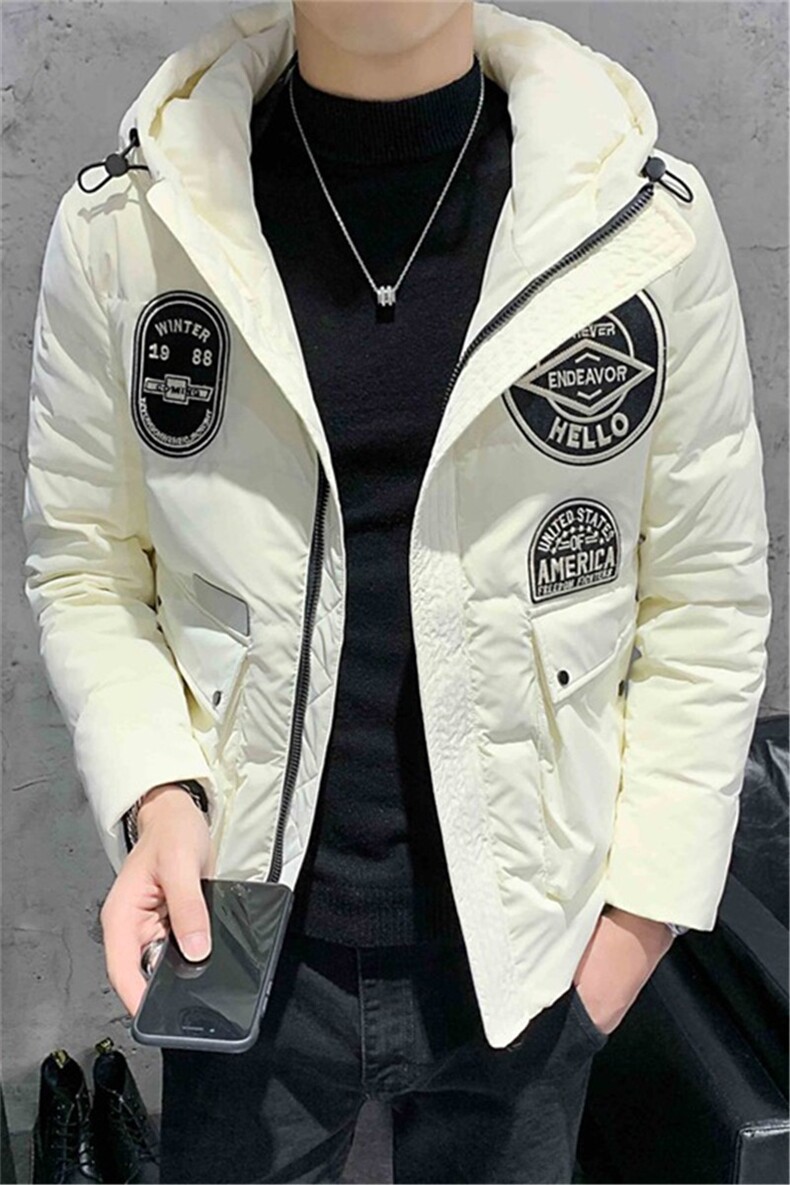 店主风冬季保暖羽绒服休闲男士绣标装饰连帽外套C301B-YR02,男装羽绒服,电商C301B