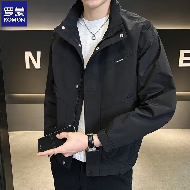 网络图现货纯色夹克男士立领休闲帅气百搭工装外套RQJ58-P75,男装夹克,星座1005-4