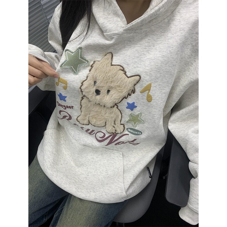 时尚卫衣女年冬季韩系可爱小狗植绒绣慵懒风情侣外套W36,男装卫衣,星座1116A（原606A-3）