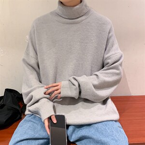 M02港风18色秋冬高领毛衣男潮流宽松针织衫休闲线衣纯色打底衫图片