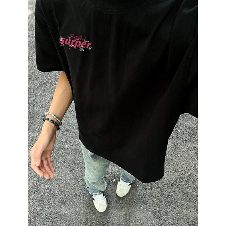 7高品质纯棉短袖-宽松落肩款-白墨印花尺码:M-3XL,男装T恤,星座506A