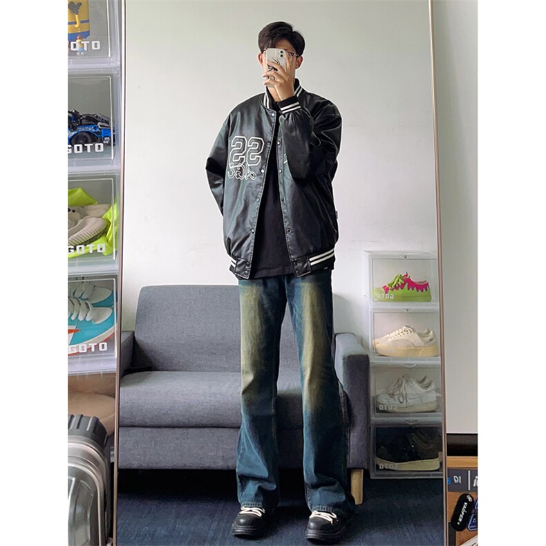 B221美式ins高街暗黑光版修身微喇牛仔裤LK23137-P55控78,男装牛仔裤,电商B221