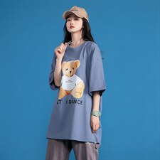 夏季可爱小熊印花中性风四色宽松T恤A071-5506-P25（控38），男装T恤，电商A071