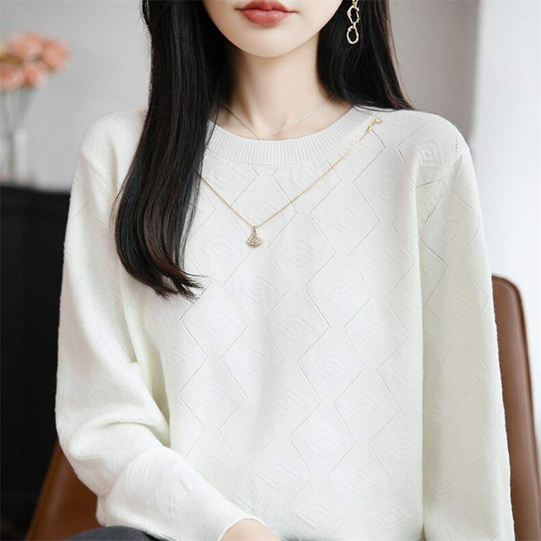 简约百搭圆领针织衫女秋冬2025新款时尚洋气宽松慵懒套头打底毛衣，女装针织衫/毛衣，春韵羊绒
