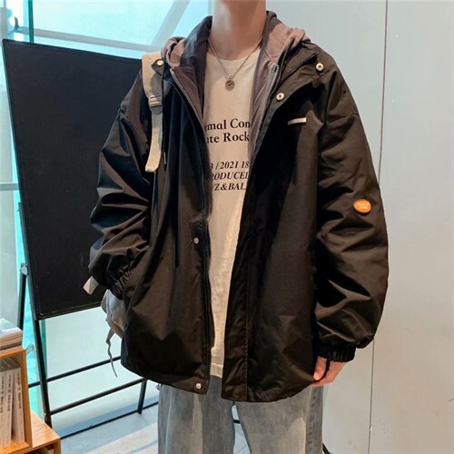 春秋季ins高街假两件外套男潮牌宽松连帽夹克原宿上衣W2451-P52，男装夹克，星座512-2