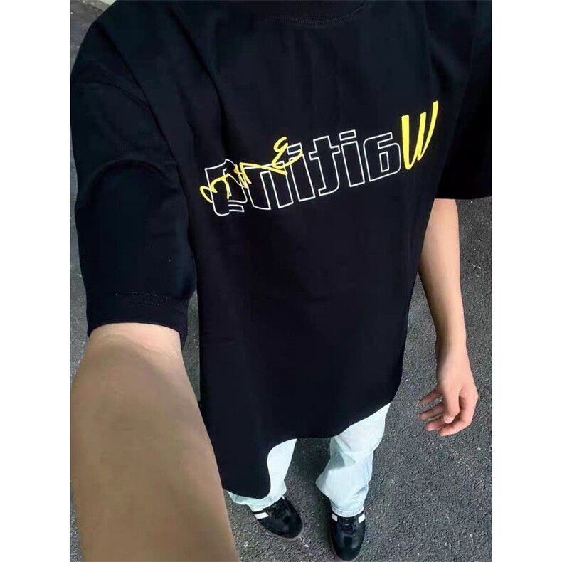 发泡字母印花重磅t恤男夏季潮牌美式复古cleanfit短袖高街七分袖,男装T恤,星座715-7
