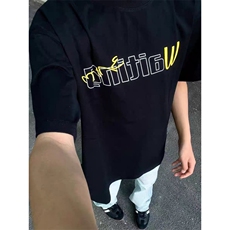 发泡字母印花重磅t恤男夏季潮牌美式复古cleanfit短袖高街七分袖，男装T恤，星座715-7
