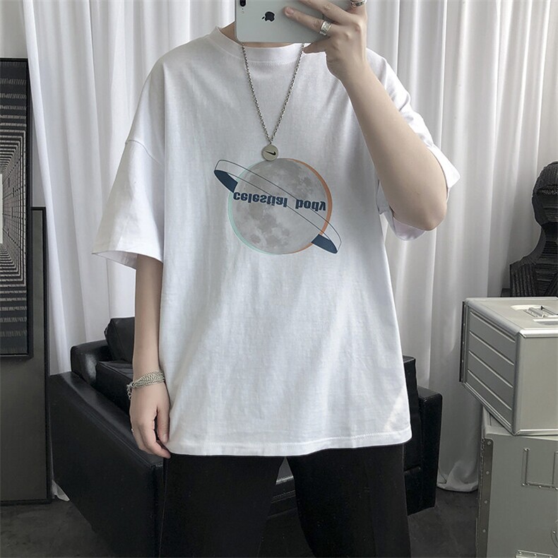 夏季港风字母印花短袖T恤男潮流宽松潮牌情侣圆领体恤衫TX05-P25,男装T恤,星座308B-1