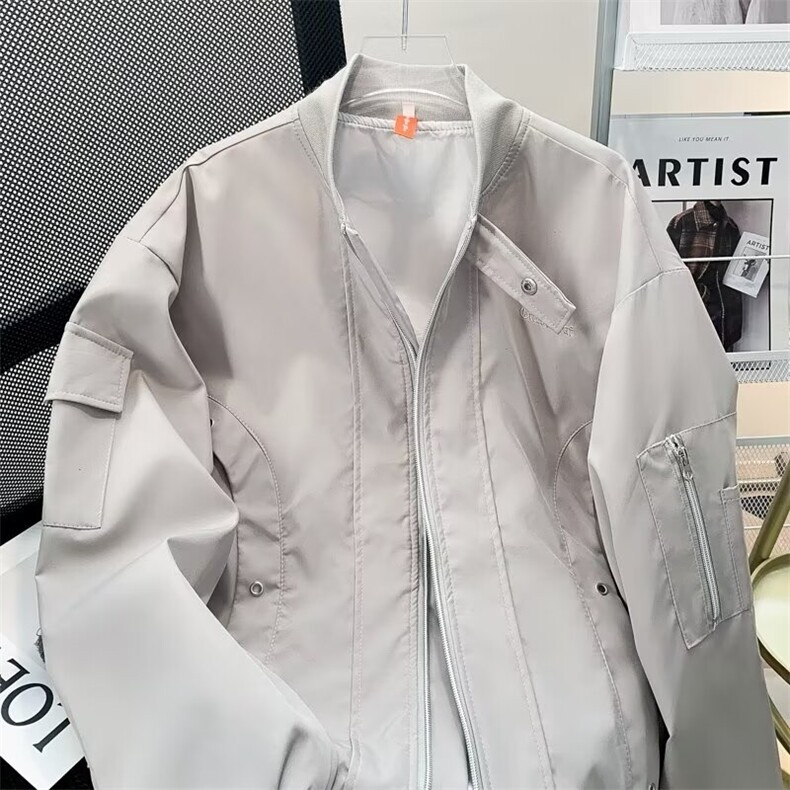 港风秋款男立领机车夹克衫工装织带拉链口袋休闲外套JK266P66,男装夹克,星座1013-1