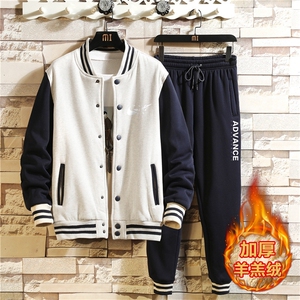 冬季新款加绒加厚棒球服运动套装XZ102A-4-585-P115图片