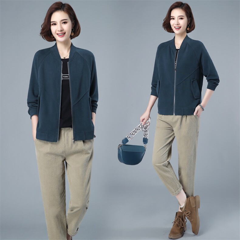 时尚休闲套装女春秋新款宽松显瘦长袖外套+高腰九分裤两件套图片