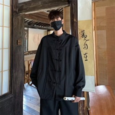 新中式小众立领盘扣设计衬衫男春秋季高级感唐装风衬衣外套潮，男装衬衫，星座601-2