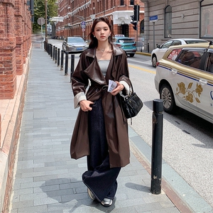 皮衣外套女软皮高级感超火2025秋新款休闲酷飒风中长款风衣皮夹克图片