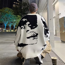 针织衫男港风潮流拼色图案高街帅2025秋冬季新款ins毛衣MZ055-P43，男装针织衫/毛衣，星座412