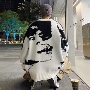 针织衫男港风潮流拼色图案高街帅2025秋冬季新款ins毛衣MZ055-P43图片