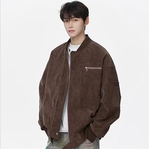 F078#-P76 棒球领PU皮夹克男士春秋季装大码图片