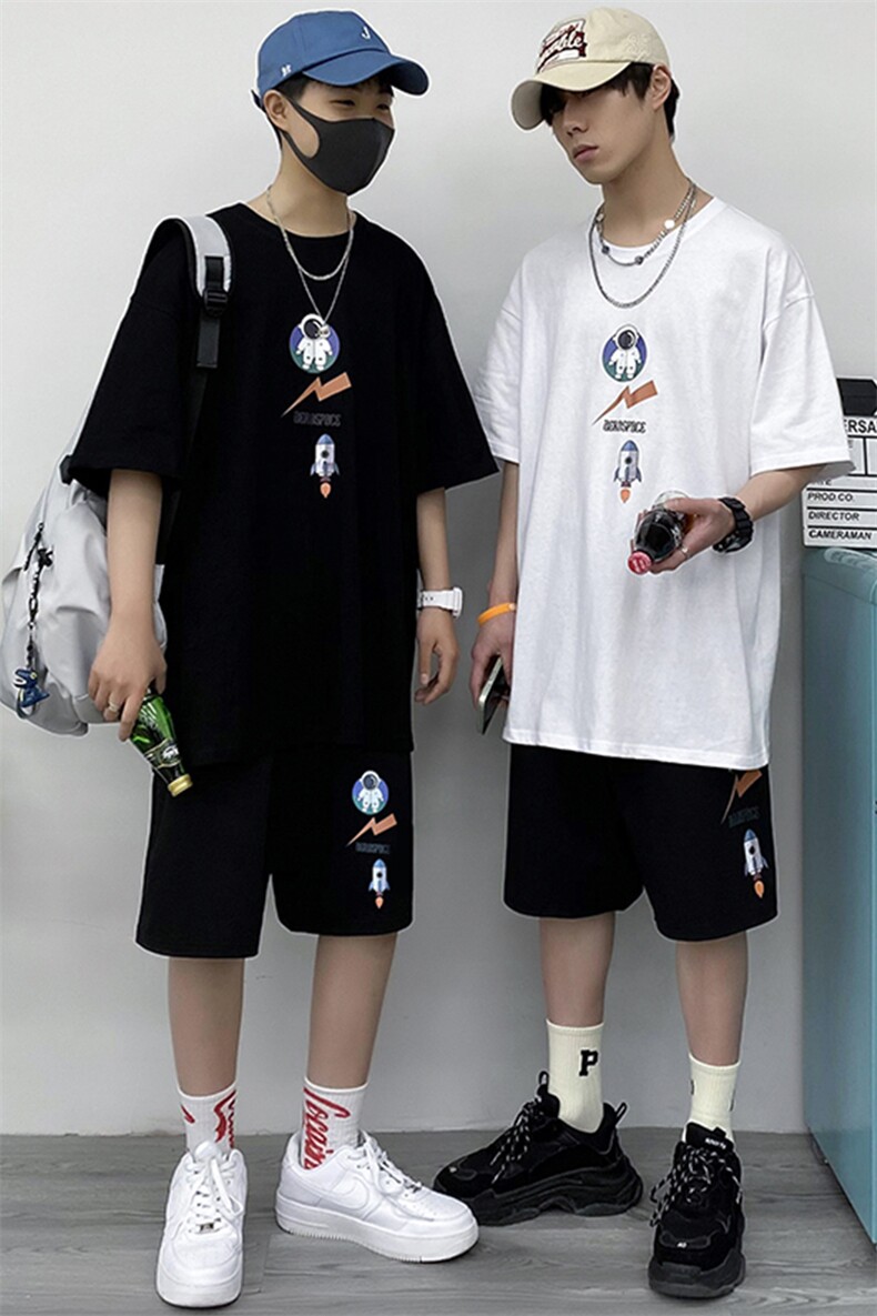 短袖t恤男2023新款潮牌夏季套装青少年衣服夏装A161-2-TZ03-P50,男装休闲套装,电商A161-2