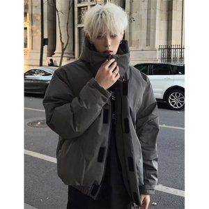 冬季加厚连帽棉服男纯色宽松休闲小众解构保暖面包服外套 MF014图片