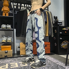 高质量美式牛仔裤男韩版潮流高街帅个性2023夏季ins长裤RK646-P78，男装牛仔裤，星座412-3