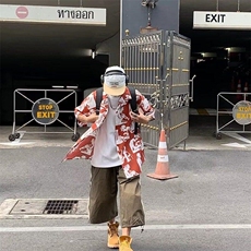 夏季新款短袖衬衫宽松高级潮百搭清凉港风度假上衣1008-22355-p33，男装T恤，星座1008