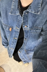 宽松多口袋做旧翻领外套美式复古工装牛仔夹克男JA7008-特价P65，男装夹克，电商A007