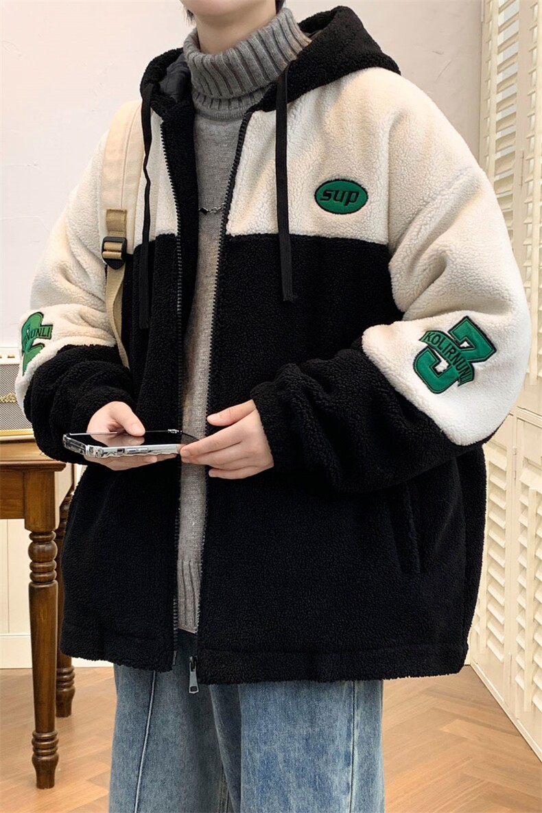 羊羔毛加厚棉衣外套男冬季新款港风棉袄撞色连帽棉服M66加厚-P98,男装棉衣,电商A320A