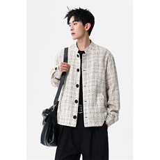 XF2623/P75春装小香风西服男短款夹克格子新中式西装痞帅立领外套，男装夹克，电商A141