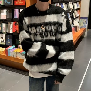 美式条纹毛衣男冬季高街痞帅套头情侣针织衫vintage外套YM635-P53图片