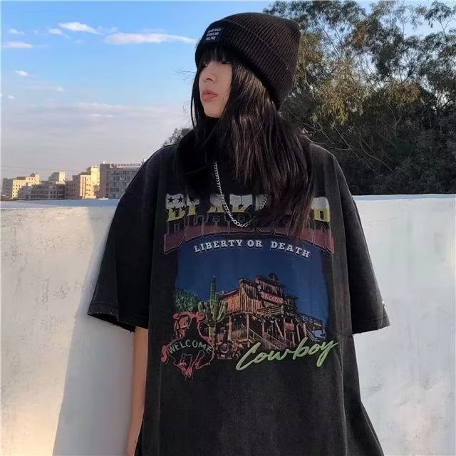 潮流五分袖ins日系夏季女文艺新款简约宽松型街头T恤ST161-P25,男装T恤,星座412-3