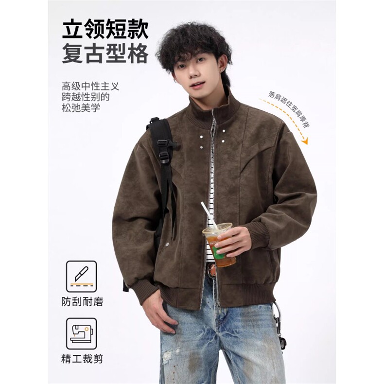 1506/Q72410/P71美式复古扎染PU皮夹克潮牌情侣百搭立领皮衣外套,男装夹克,星座1506