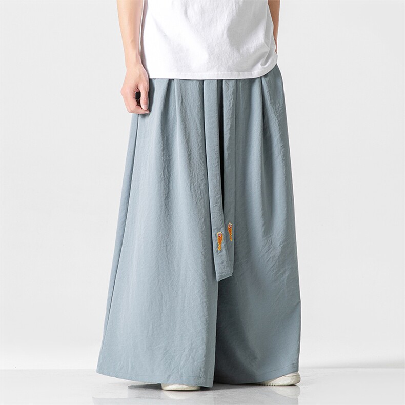 夏风休闲宽松阔腿裤飘逸汉服冰丝直筒裤宋裤情侣潮K332/P85,男装民族服装,钱塘713