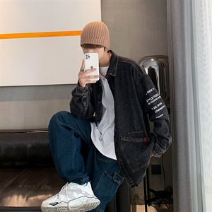 1930D 秋冬男士牛仔夹克外套宽松衬衫情侣大码图片