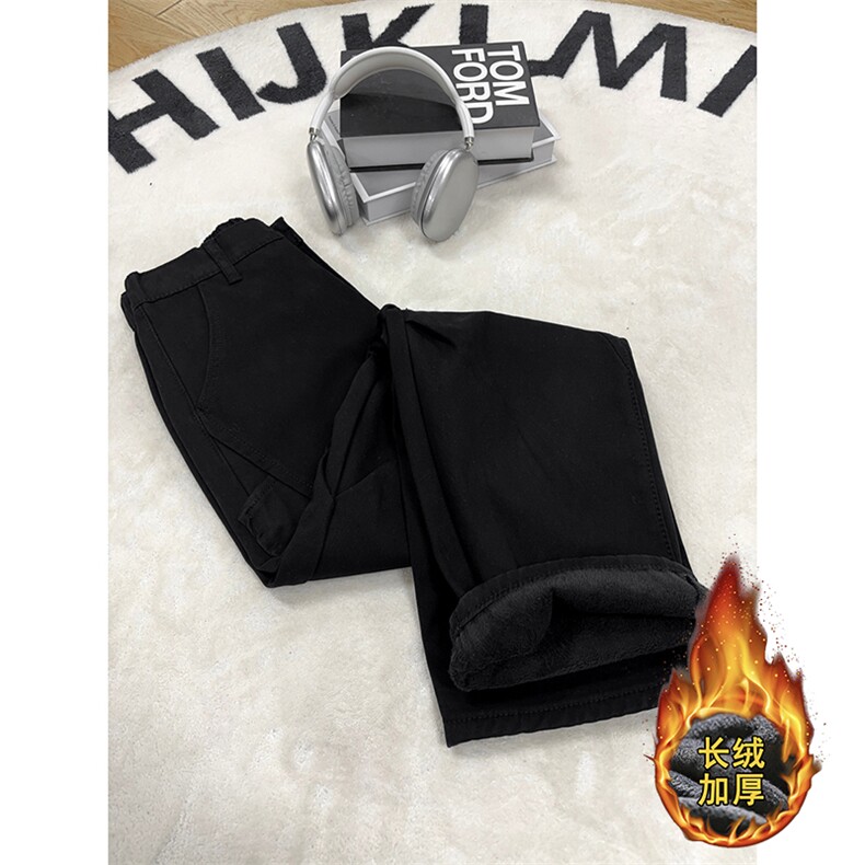 B221美式ins高街斜切宽松加绒洗褪工装牛仔裤LK25602-特P60控108,男装牛仔裤,电商B221