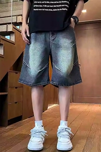 美式复古水洗做旧ins牛仔裤直筒阔腿五分裤潮KZ31L506--TP35图片