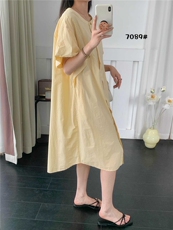 2025年夏季长裙单件短袖圆领纯色衬衫连衣裙，女装连衣裙，洛丽兰可