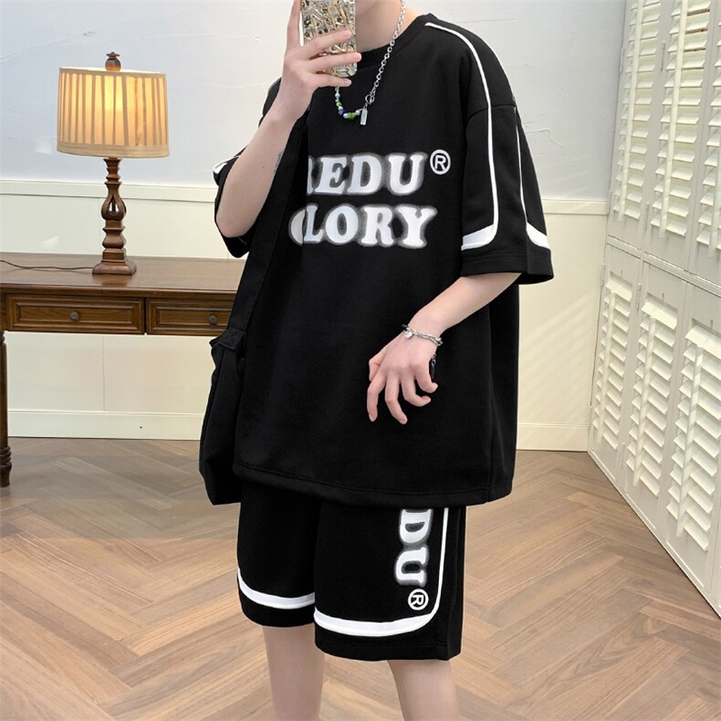 XTYDF港风夏季短袖短袖两件套男潮印花情侣半袖T恤休闲套装潮7809-P75，男装T恤，电商A441-1