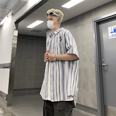F324-P36夏季新款百搭半袖衬衣外套日系潮牌条纹短袖衬衫男现货，男装衬衫，星座512-6