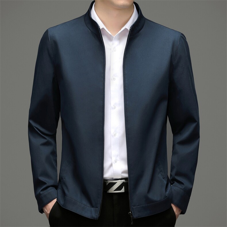 夹克衫男春秋款中老年纯棉立领宽松外套男士休闲爸爸装上衣图片